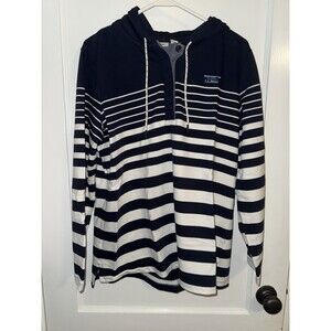 L.L. Bean Womens Size L Striped Hooded Quarter Zip Sweatshirt